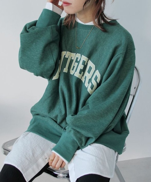 Crisp（クリスプ）の「"RUTGERS"オーバースウェット[c1R3144]（スウェット・レディース・グリーン/アイボリー/オレンジ・FREE）」の2枚目の写真