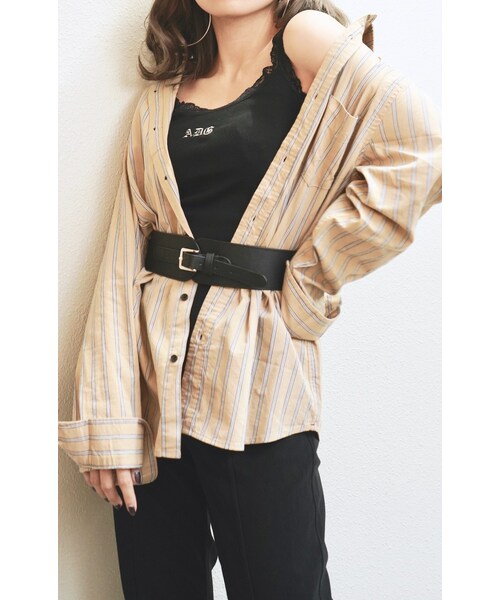 A.D.G(エーディージー)の「Beige Stripe Big Shirts(シャツ/ブラウス・レディース・ベージュ・FREE)」の2枚目の写真