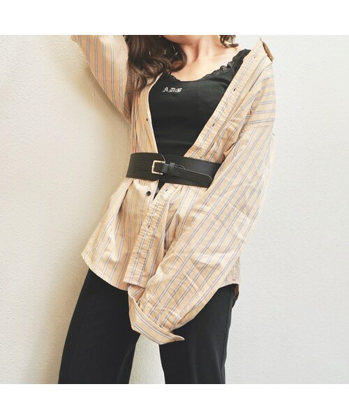 A.D.G(エーディージー)の「Beige Stripe Big Shirts(シャツ/ブラウス・レディース・ベージュ・FREE)」の3枚目の写真