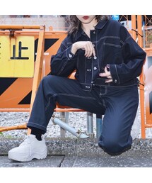 A.D.G | Black Denim Jacket&Wide Pants 2P SET UP(セットアップ)
