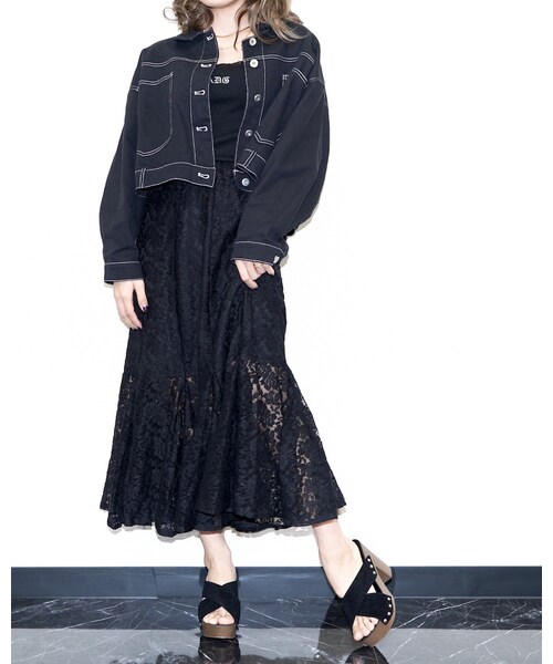 A.D.G（エーディージー）の「Black Denim Jacket&Wide Pants 2P SET UP（セットアップ・レディース・ブラック・FREE）」の5枚目の写真