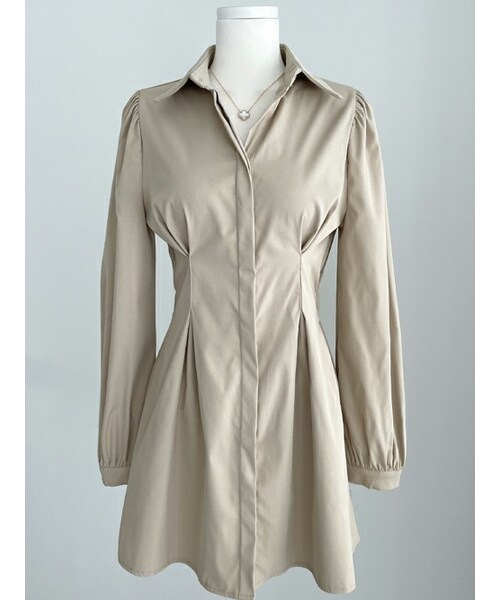 DHOLIC（ディーホリック）の「フライフロントミニシャツワンピース（シャツワンピース・レディース・화이트/베이지/블랙・FREE）」の3枚目の写真