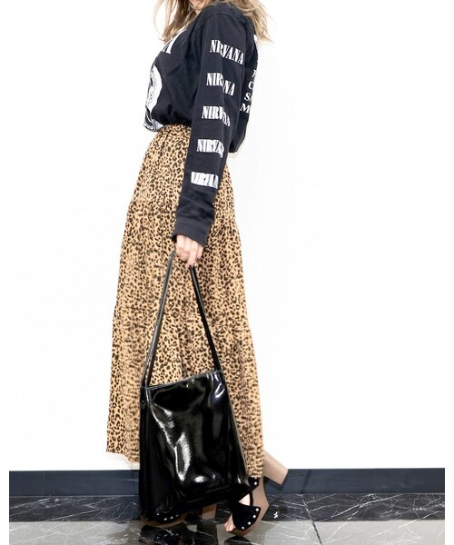 A.D.G（エーディージー）の「LEOPARD TIERED FLARE LONG SKIRT (brown)（スカート・レディース・ブラウン・FREE）」の3枚目の写真