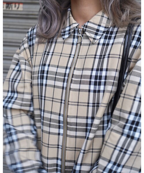 A.D.G（エーディージー）の「Beige Check Ring Zip Swing Top Jacket（ブルゾン・レディース・ベージュ・FREE）」の9枚目の写真