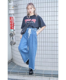 Rope Belt Denim Wide Pants (blue)