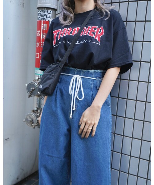 A.D.G(エーディージー)の「Rope Belt Denim Wide Pants (blue)(デニムパンツ・レディース・ブルー・FREE)」の2枚目の写真