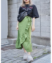 Frill Design Ribbon Wrap Skirt (green)