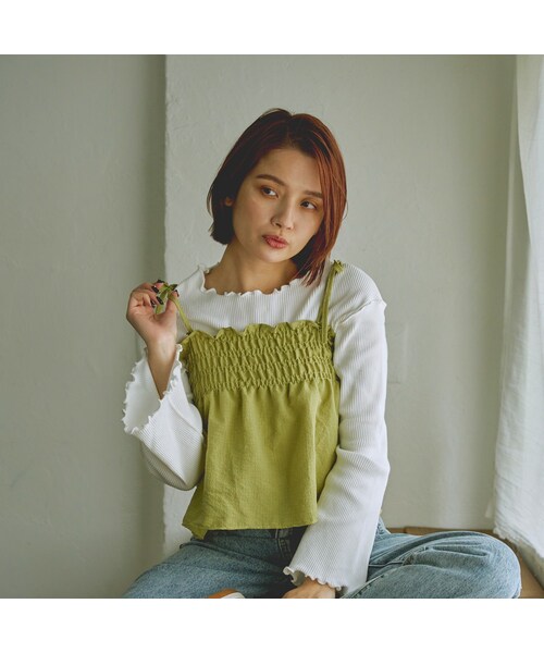 YILON RIBBON CAMI SET TOPS キャミ ミントグリーン t a r o s u（タロス）の「shirring ribbon cami（キャミソール