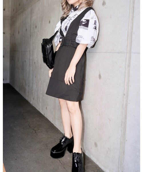 A.D.G（エーディージー）の「Belted Design Jumper Mini Skirt (black)（ジャンパースカート・レディース・ブラック・FREE）」の4枚目の写真