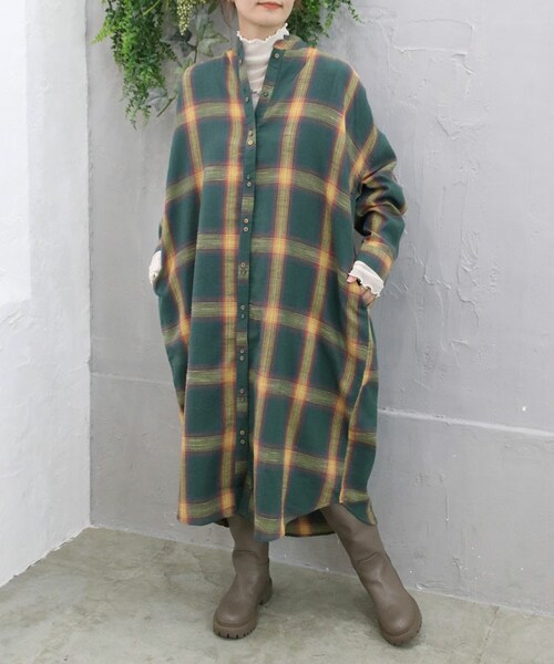 Sheson（シーズン）の「ワッフルチェックワンピース（ワンピース・レディース・ホワイト/ブルー/グリーン/レッド・F）」の2枚目の写真