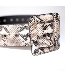 Square Buckle Python Belt (beige)