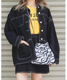 White Stitch Black Denim Jacket&Skirt 2P SETUP