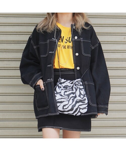 A.D.G（エーディージー）の「White Stitch Black Denim Jacket&Skirt 2P SETUP（セットアップ・レディース・ブラック・FREE）」の7枚目の写真