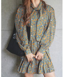 A.D.G | Tie&pleats Retro Flower Onepiece(ワンピース)