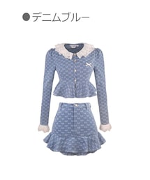 Bobon21 | miniリボン柄ペプラムデニムセットアップ(セットアップ)