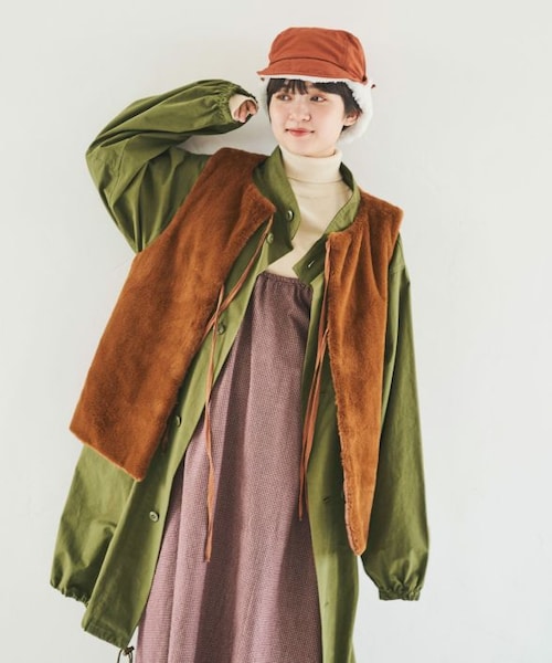 Crisp（クリスプ）の「ボアベストモッズコート[c8R3100]（モッズコート・レディース・ブラウン/アイボリー/カーキ・FREE）」の3枚目の写真