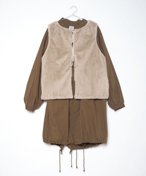 Crisp（クリスプ）の「ボアベストモッズコート[c8R3100]（モッズコート・レディース・ブラウン/アイボリー/カーキ・FREE）」の5枚目の写真
