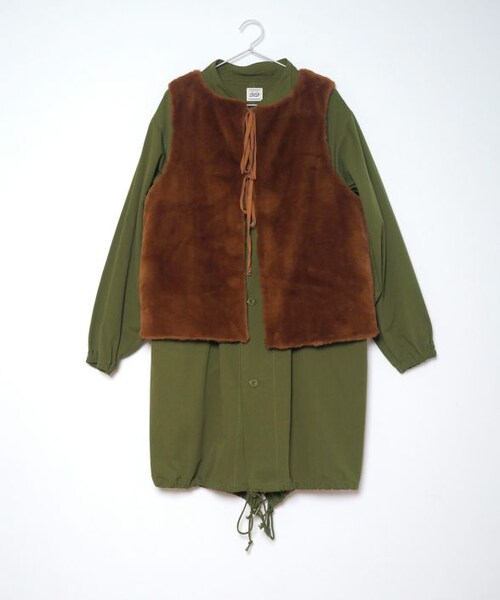 Crisp（クリスプ）の「ボアベストモッズコート[c8R3100]（モッズコート・レディース・ブラウン/アイボリー/カーキ・FREE）」の6枚目の写真