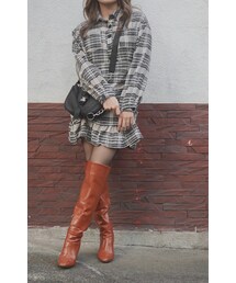 A.D.G（エーディージー）の「Checked Shirring Shirts Onepiece（ワンピース）」