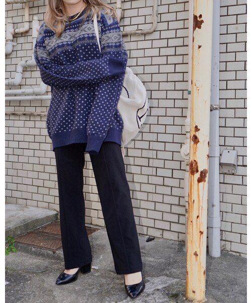 A.D.G（エーディージー）の「Nordic Oversized Knit Sweater (navy)（ニット/セーター・レディース・ブルー・FREE）」の4枚目の写真