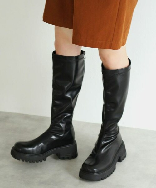 Crisp（クリスプ）の「チャンキーロングブーツ[c3R3118b]（ブーツ・レディース・ベージュ/ブラック・37/38）」の2枚目の写真