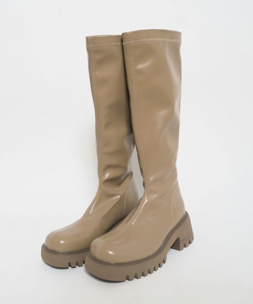 Crisp（クリスプ）の「チャンキーロングブーツ[c3R3118b]（ブーツ・レディース・ベージュ/ブラック・37/38）」の4枚目の写真