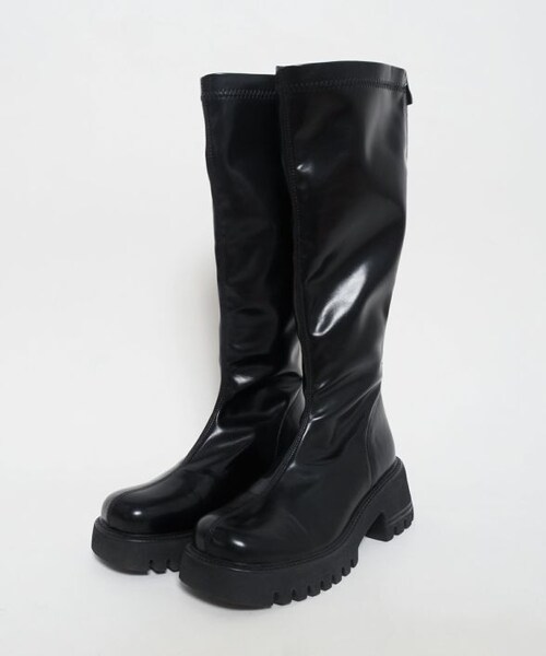 Crisp（クリスプ）の「チャンキーロングブーツ[c3R3118b]（ブーツ・レディース・ベージュ/ブラック・37/38）」の3枚目の写真