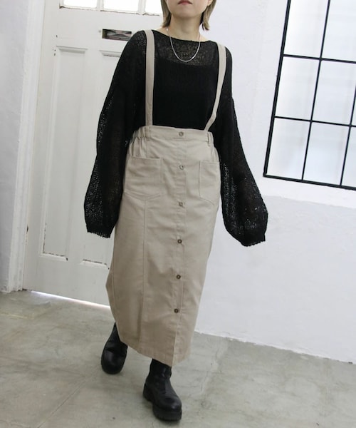 Sheson（シーズン）の「コットンツイルジャンパースカート（スカート・レディース・ブラック/ベージュ・Free）」の2枚目の写真