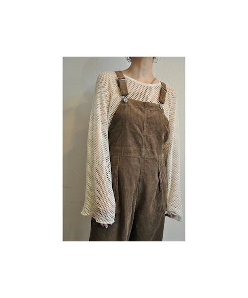 --（--）の「コーデュロイオーバーオール（サロペット/オーバーオール・レディース・ホワイト/ブラウン・one）」の2枚目の写真