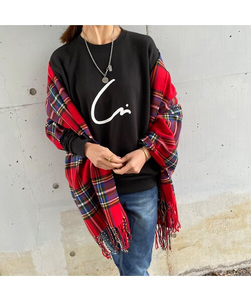 copine（コピン）の「チェック柄大判ストール(3color)（ストール/ショール・レディース・ネイビー/ブラウン/レッド・F）」の3枚目の写真