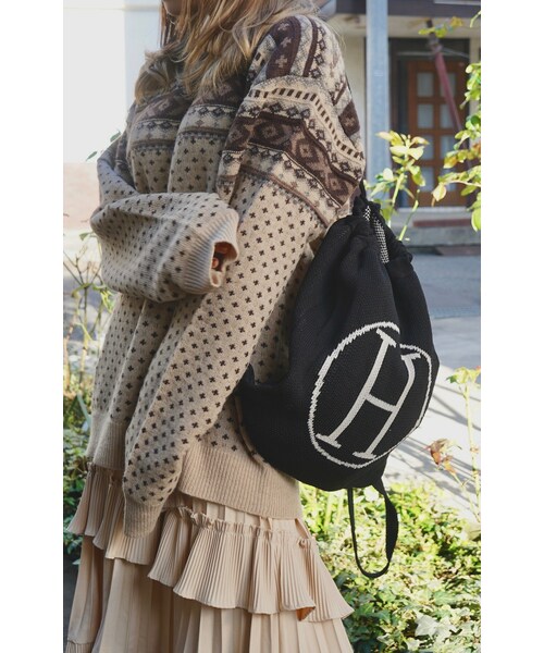 A.D.G(エーディージー)の「"H" Logo Knit Knapsack (black)(バックパック/リュック・レディース・ブラック・FREE)」の3枚目の写真