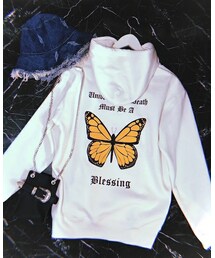 Back Slogan&Butterfly Big Sweat Hoodie (white)