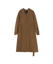Collarless Belted Woll-blend Trench Coat
