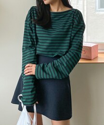ボートネックボーダー柄Tシャツ