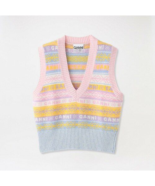 【GANNI】WOMEN Lambswool Graphic V-Neck Vest