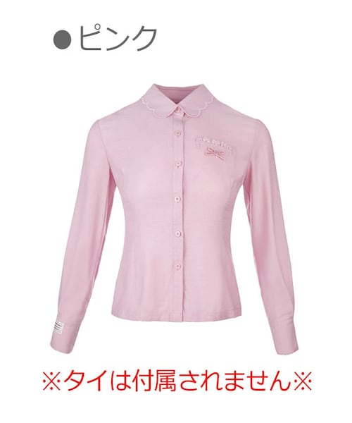 Bobon21（ボボンニジュウイチ）の「学園風スカラップ襟スリムシャツブラウス-全２色-（シャツ/ブラウス・レディース・ホワイト/ピンク・S/M/L）」の2枚目の写真