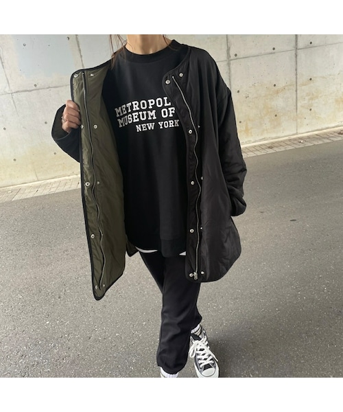 copine（コピン）の「ウェーブキルティングリバーシブルミドルコート(ブラック×カーキ)（その他アウター・レディース・ブラック・F）」の2枚目の写真