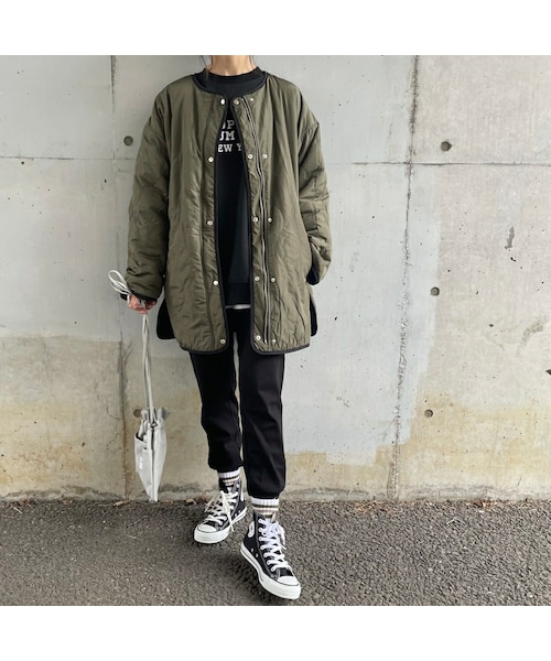 copine（コピン）の「ウェーブキルティングリバーシブルミドルコート(ブラック×カーキ)（その他アウター・レディース・ブラック・F）」の4枚目の写真