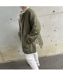 copine | ウェーブキルティングリバーシブルミドルコート(カーキ×アイボリー)(その他アウター)