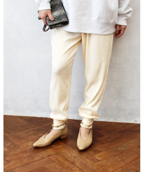 L'Ancre(アンカー)の「L'Ancre (アンカー)ラックスリブリブパンツ(スウェットパンツ・レディース・ホワイト・Free)」の1枚目の写真