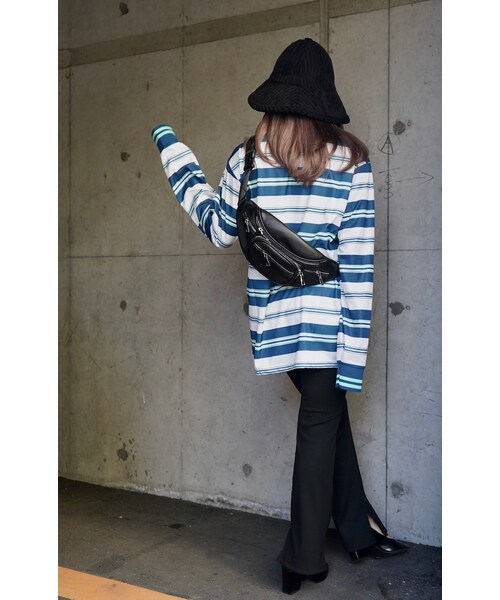 A.D.G(エーディージー)の「Multi Border Rugger Shirts (blue/green)(ポロシャツ・レディース・ブルー・FREE)」の1枚目の写真