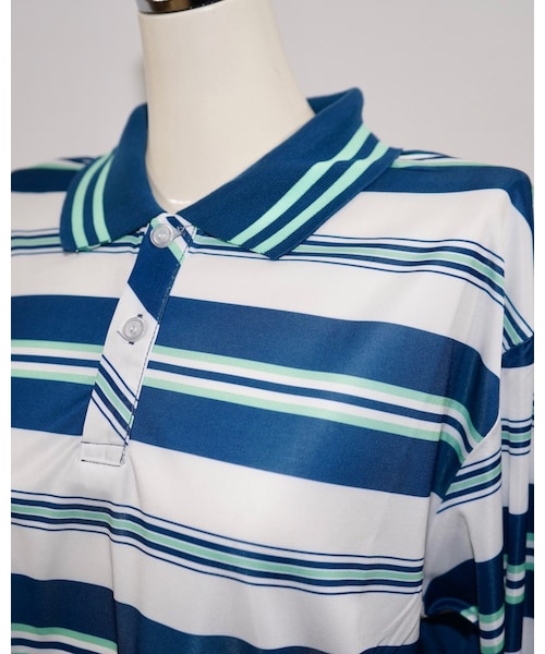 A.D.G(エーディージー)の「Multi Border Rugger Shirts (blue/green)(ポロシャツ・レディース・ブルー・FREE)」の4枚目の写真