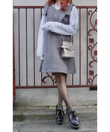A.D.G | Shoulder Ribbon White Stitch Mini Onepiece (grey)(ワンピース)