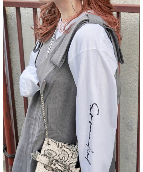 A.D.G(エーディージー)の「Shoulder Ribbon White Stitch Mini Onepiece (grey)(ワンピース・レディース・グレー・FREE)」の3枚目の写真