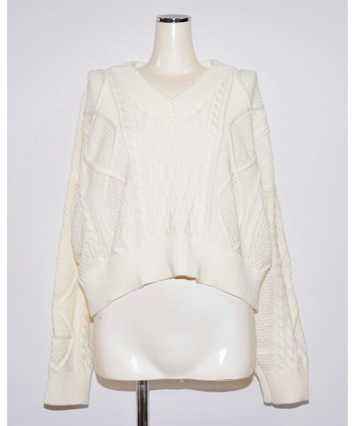 A.D.G（エーディージー）の「Ribbon Lace Up Cable Knit Sweater (off white)（ニット/セーター・レディース・ホワイト・FREE）」の5枚目の写真
