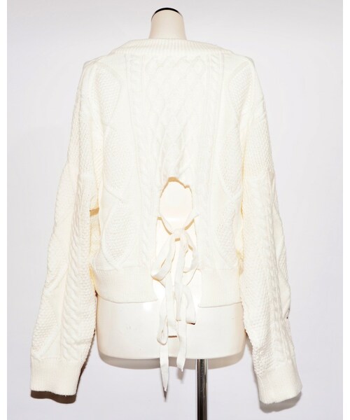 A.D.G（エーディージー）の「Ribbon Lace Up Cable Knit Sweater (off white)（ニット/セーター・レディース・ホワイト・FREE）」の6枚目の写真