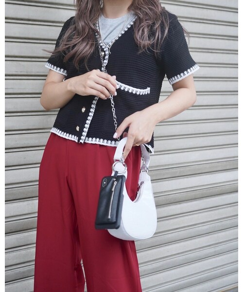 A.D.G（エーディージー）の「White Trim S/S Cardigan (black)（カーディガン/ボレロ・レディース・ブラック・FREE）」の2枚目の写真