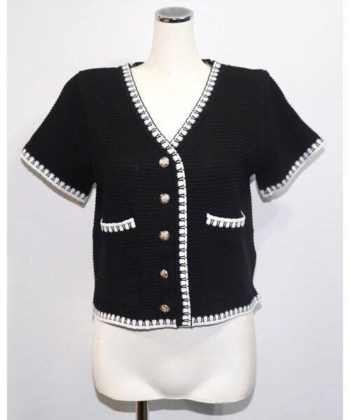A.D.G（エーディージー）の「White Trim S/S Cardigan (black)（カーディガン/ボレロ・レディース・ブラック・FREE）」の5枚目の写真
