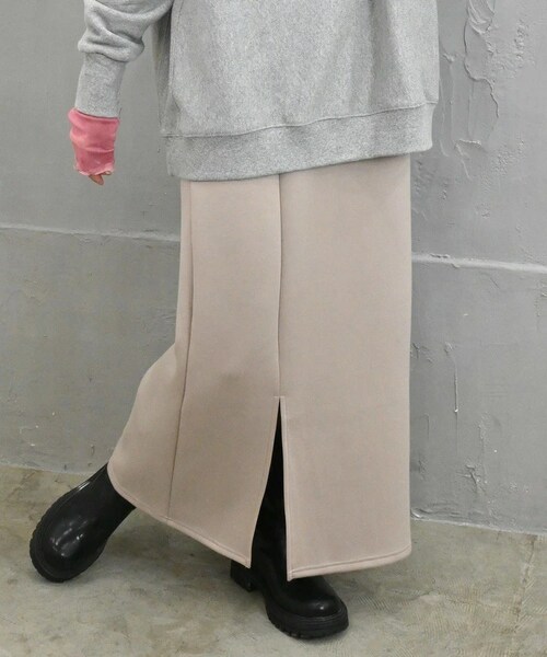 Sheson（シーズン）の「スリットカラーロングスカート（スカート・レディース・ベージュ/グリーン/オレンジ/パープル/ピンク/ブラック・F）」の3枚目の写真