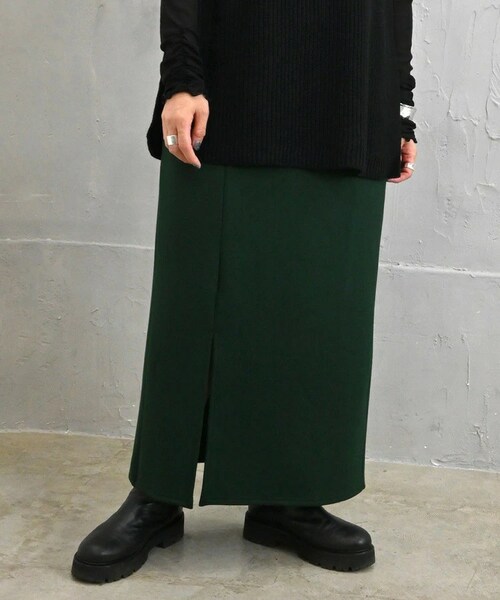 Sheson（シーズン）の「スリットカラーロングスカート（スカート・レディース・ベージュ/グリーン/オレンジ/パープル/ピンク/ブラック・F）」の4枚目の写真